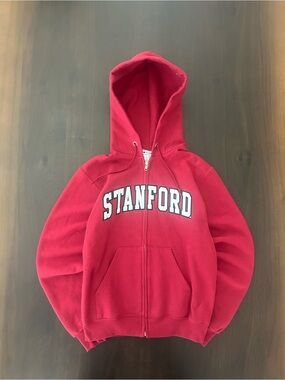 Vintage Champion Stanford Red Full Zip Hoodie Sweatshirt Spellout Graphic Sz XS